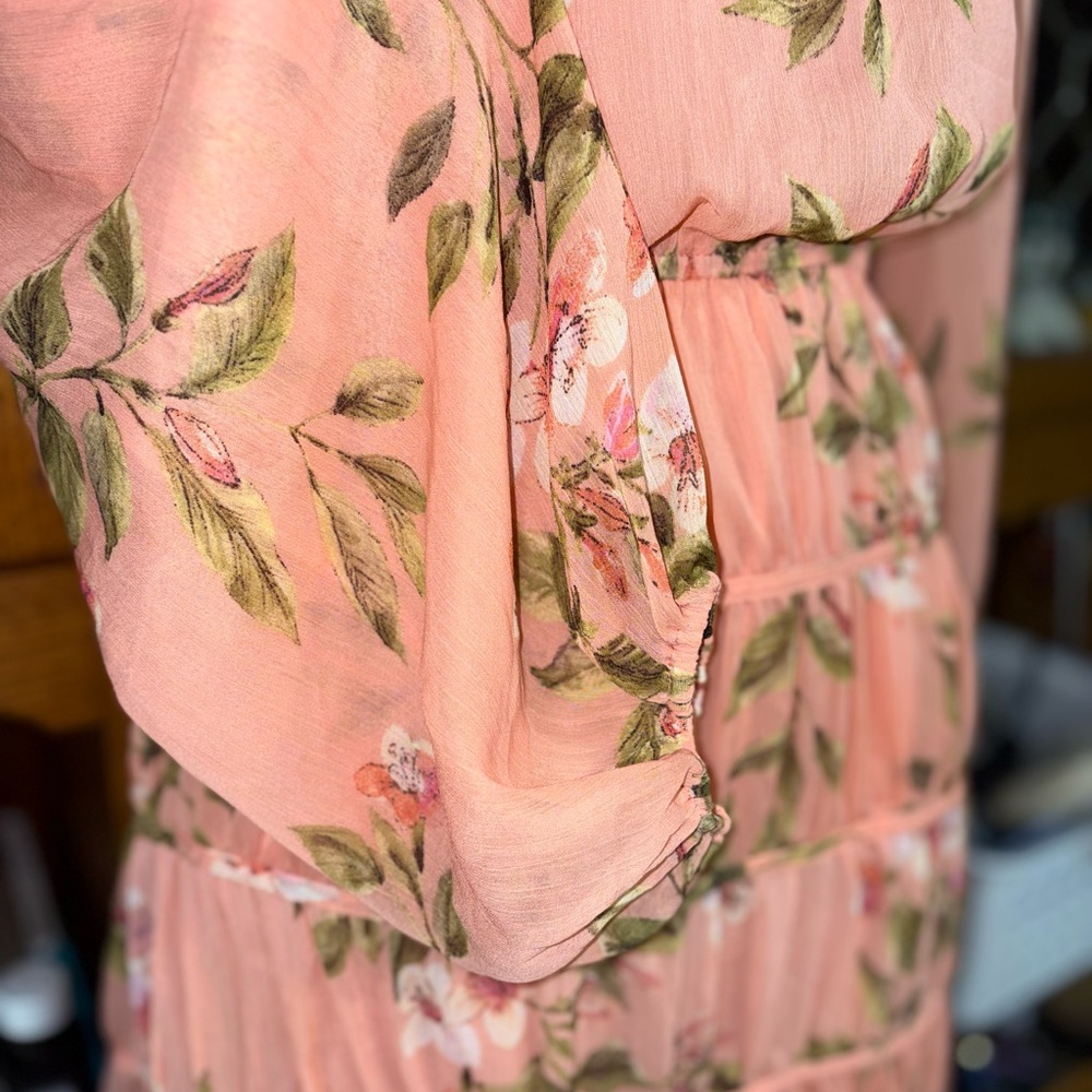 Lost + Wander Sunset Fleurs Mini Dress coral floral tiered ruffles medium - Picture 10 of 13